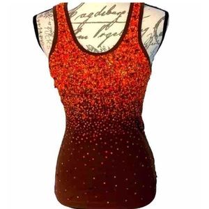 🥀NWT Orange and Chocolate Sequined and Beaded Ribbed Tank